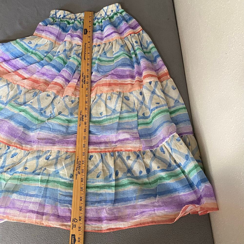 Vintage 80s 90s NOS Two Potato Tiered Midi Skirt XS Pastel Boho Coastal Sheer - Picture 7 of 9